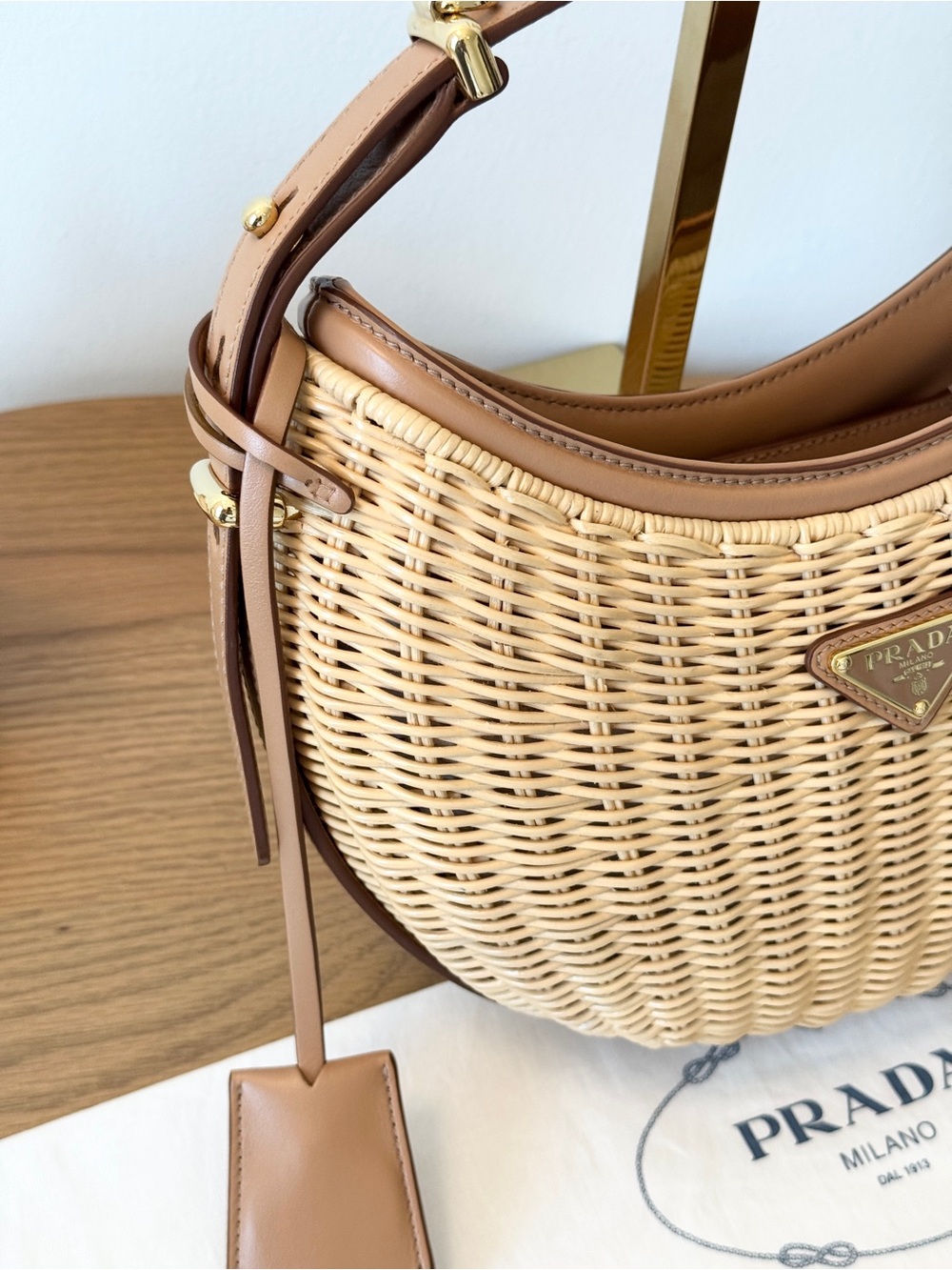 PRADA Wicker and Leather Arqué Top Handle Bag - Picture 6 of 16